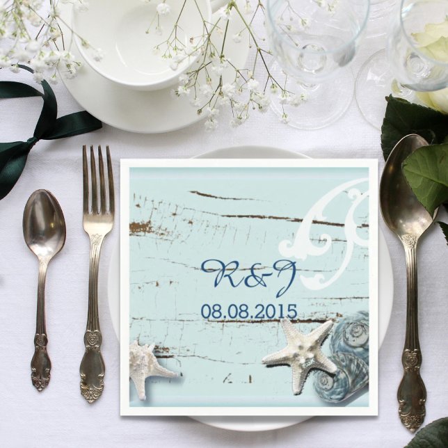 Guardanapo De Papel Casamento de Praia de SeaShells do oceano moderno (modern ocean SeaShells Beach Wedding Paper Napkins)