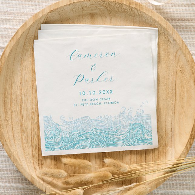 Guardanapo De Papel Casamento de Praia do Aqua Blue Ocean Waves (Ocean Waves Beach Wedding Napkins for a Modern Aqua Blue Cocktail Hour by Concertina Press)
