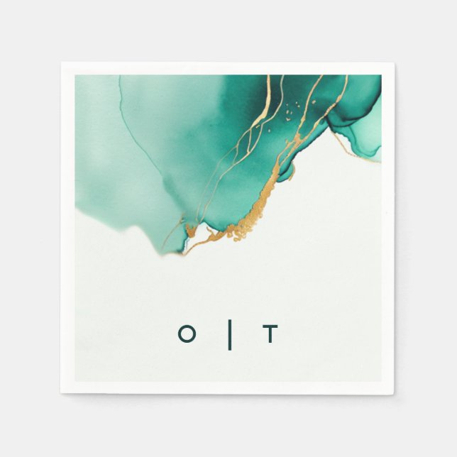 Guardanapo De Papel Casamento de Praia do Dourado Teal Monograma do Mo (Frente)