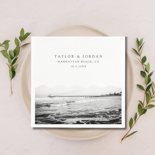 Guardanapo De Papel Casamento de praia em Manhattan Coquetel personali (Manhattan Beach Wedding Custom Cocktail Napkin
)