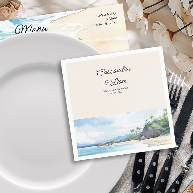 Guardanapo De Papel Casamento de praia em Oceano Tropical (Rehearsal Dinner or Wedding Cocktail Napkins from Summer Beach Wedding Collection by Darling & May)