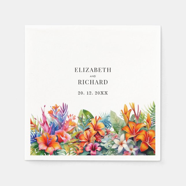 Guardanapo De Papel Casamento de Praia Floral Tropical Folaves (Frente)