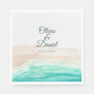 Guardanapo De Papel Casamento de Praia Sandy Turquoise Watercolor