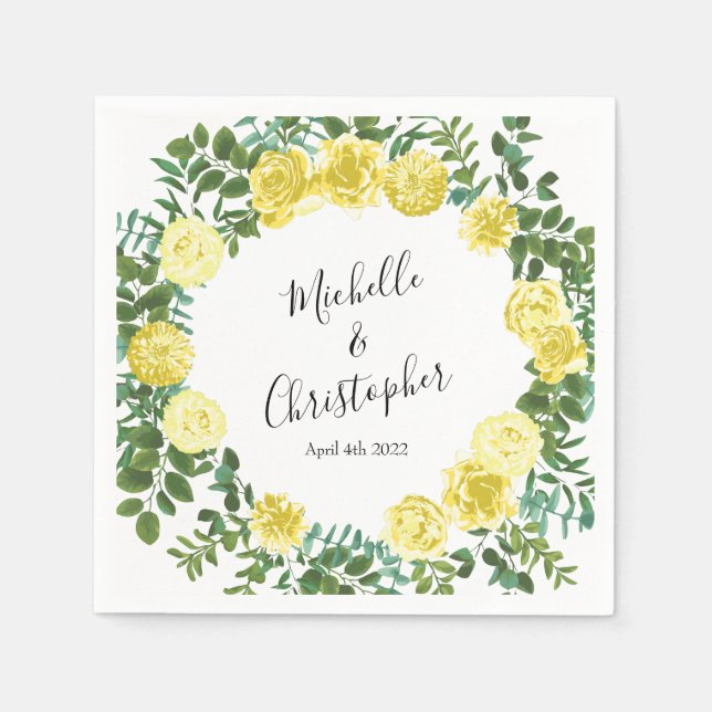Guardanapo De Papel Casamento de primavera de Rosa Amarelo-Claro (Frente)