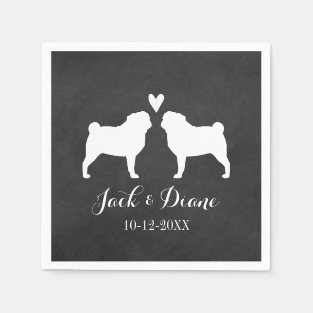 Guardanapo De Papel Casamento de Pug com Texto Personalizado (Frente)