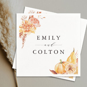 Guardanapo De Papel Casamento de Pumpkin Floral Dourado Rústico Queda