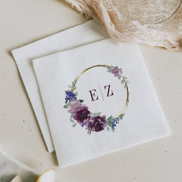 Guardanapo De Papel Casamento de Quadro Dourado de Boho Floral Roxo Mo