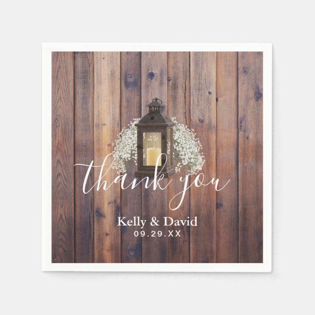 Guardanapo De Papel Casamento de Raça Floral do Bebê Rústico Lanterna (Frente)