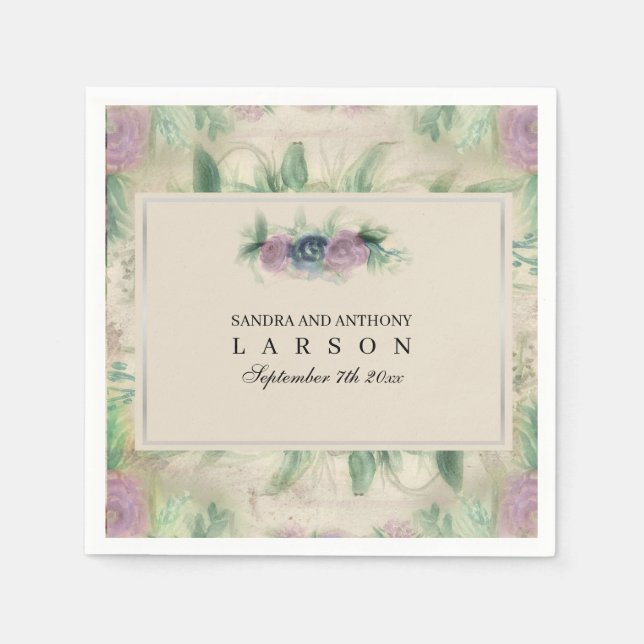 Guardanapo De Papel Casamento de Rosa de Aquarela Floral Napkin (Frente)