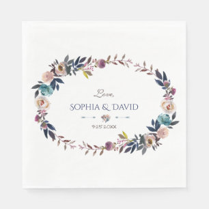 Guardanapo De Papel Casamento de Rosa de Wreath Azul com Dusty Chic