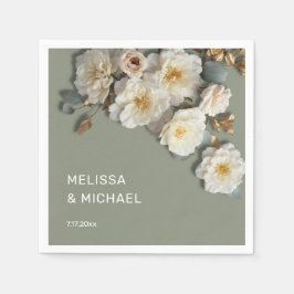 Guardanapo De Papel Casamento de Rosas 3D Branco Marfim