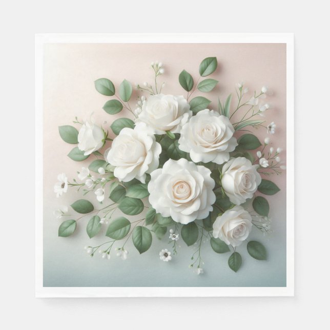 Guardanapo De Papel Casamento de Rosas Brancas Elegantes (Frente)