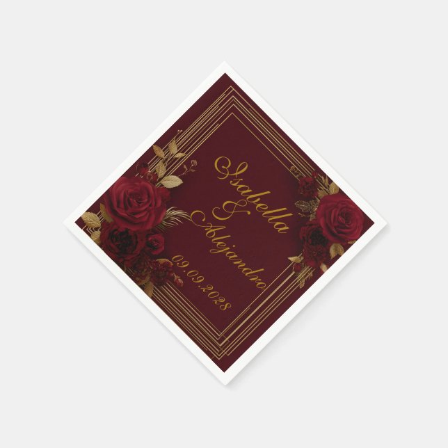 Guardanapo De Papel Casamento de Rosas Burgundy Românticas  (Canto)