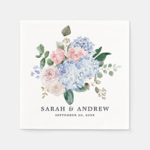Guardanapo De Papel Casamento de rosas cor-de-rosa, azul-Dusty