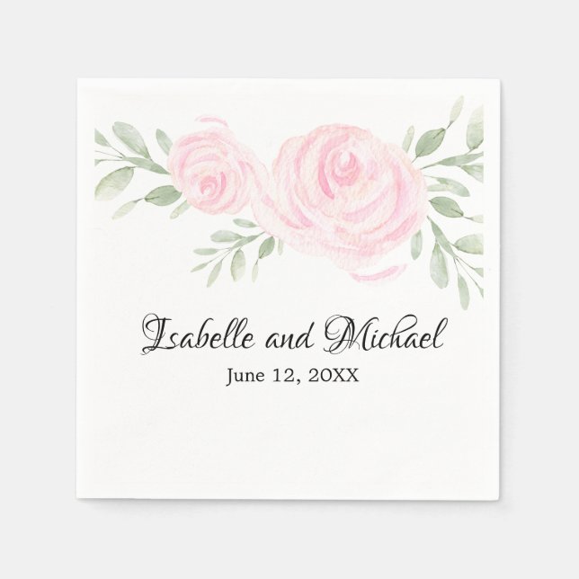 Guardanapo De Papel Casamento de Rosas de Aquarela Rosa Personalizados (Frente)