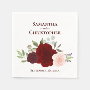 Guardanapo De Papel Casamento de Rosas de Borgonha Vermelha e Blush Wa