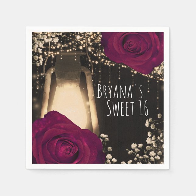 Guardanapo De Papel Casamento de Rosas de Magenta Berry - Lanterna Rús (Frente)