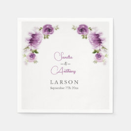 Guardanapo De Papel Casamento de Rosas e Peônias em Aquarela Fuchsia