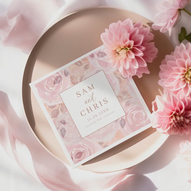 Guardanapo De Papel Casamento de Rosas em Aquarela Rosa Chic (Criador carregado)