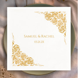 Guardanapo De Papel Casamento de Rosas Ouros Desenhados Personalizados