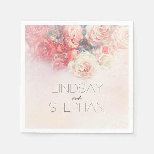 Guardanapo De Papel Casamento de Rosas Rosa Escamosas com Cobra d'Água (Frente)