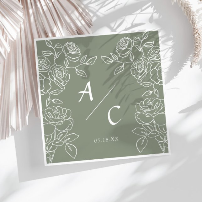 Guardanapo De Papel Casamento de Rosas Verdes Elegantes (Criador carregado)