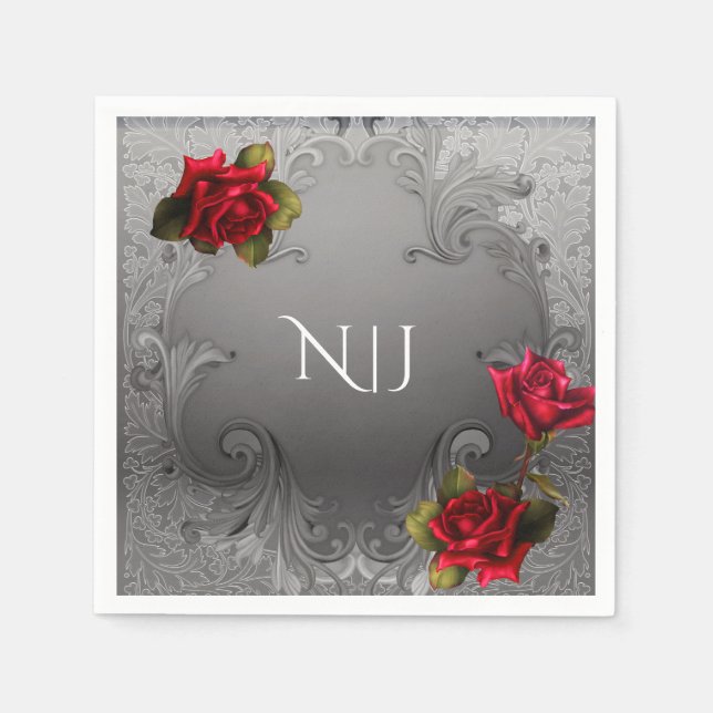 Guardanapo De Papel Casamento de Rosas Vermelhas Antigas Elegantes Pra (Frente)