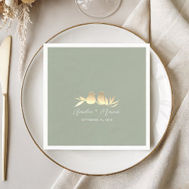 Guardanapo De Papel Casamento de Sage Green Dourado Lovebird