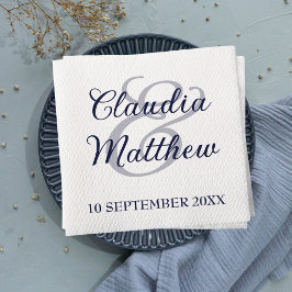 Guardanapo De Papel Casamento de Script Azul Marinho Minimalista Moder