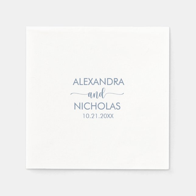 Guardanapo De Papel Casamento de Script Azul Moderno Dusty (Frente)