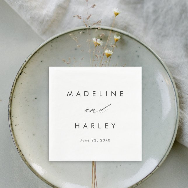 Guardanapo De Papel Casamento de Script Branco e Preto Moderno (Criador carregado)