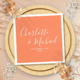 Guardanapo De Papel Casamento de Script de Assinatura Coral Elegante