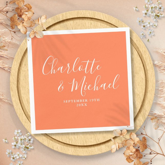 Guardanapo De Papel Casamento de Script de Assinatura Coral Elegante (Coral Elegant Signature Script Wedding Napkins)