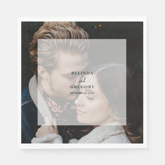 Guardanapo De Papel Casamento de Script de Sobreposição de Foto Elegan (Frente)