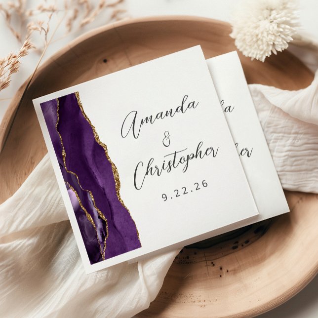 Guardanapo De Papel Casamento de Script Dourado Agate Purple (Criador carregado)
