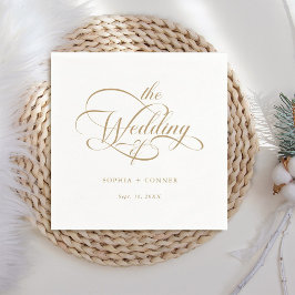 Guardanapo De Papel Casamento de Script Elegante Delicado Dourado