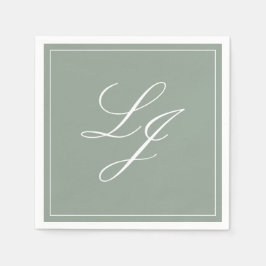 Guardanapo De Papel Casamento de Script Elegante Verde com Sage Monogr
