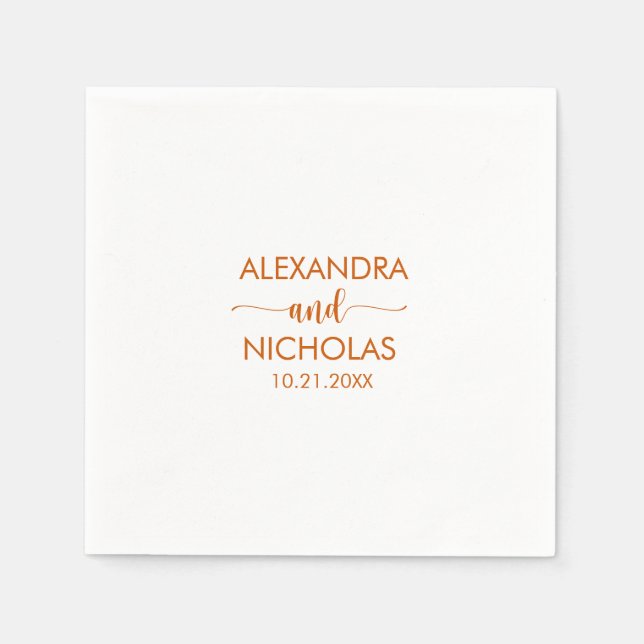 Guardanapo De Papel Casamento de Script Laranja Moderno Queimado (Frente)