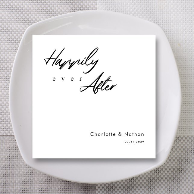 Guardanapo De Papel Casamento de Script Negra Clássico "Feliz Nunca De (Classic 'Happily Ever After' Black Script Wedding Napkins)