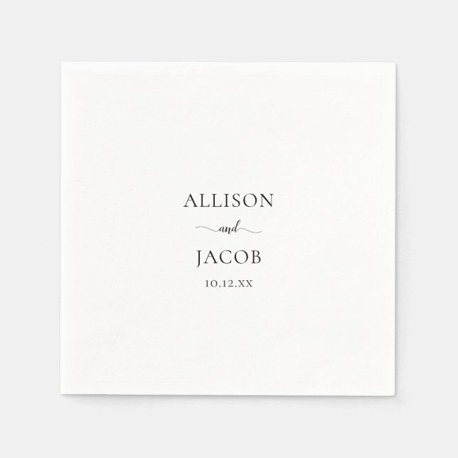 Guardanapo De Papel Casamento de Script Preto Elegante (Frente)