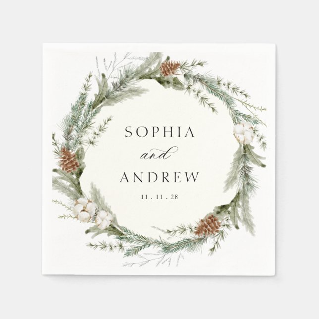Guardanapo De Papel Casamento de Sempre-Verde de Inverno e Algodão (Frente)