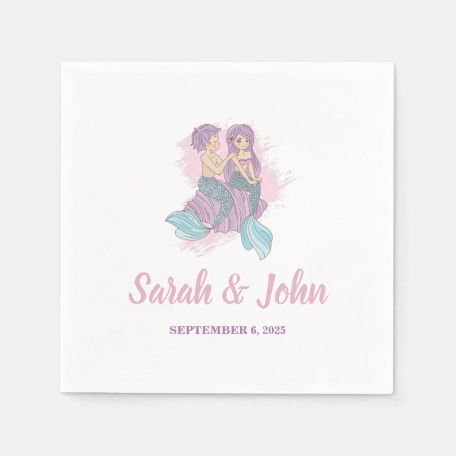 Guardanapo De Papel Casamento de Sereia com Fadas Românticas (Frente)