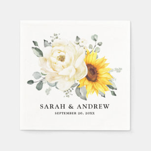 Guardanapo De Papel Casamento de Sunflower Ivory Peony Floral Eucalypt