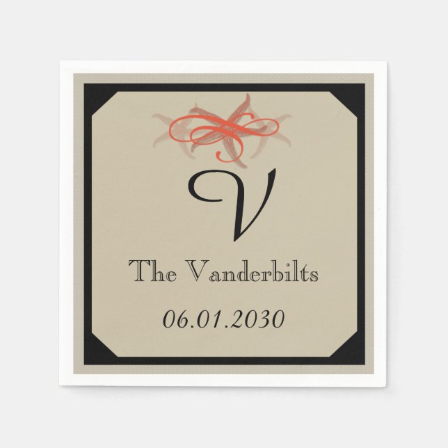 Guardanapo De Papel Casamento de Taupe e de Tangerine na praia (Frente)