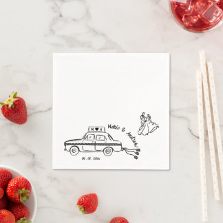 Guardanapo De Papel Casamento de Táxi Vintage com Letra Desenhada à Mã