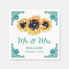 Guardanapo De Papel Casamento de Teal Rustic Chic Lace Sunflower