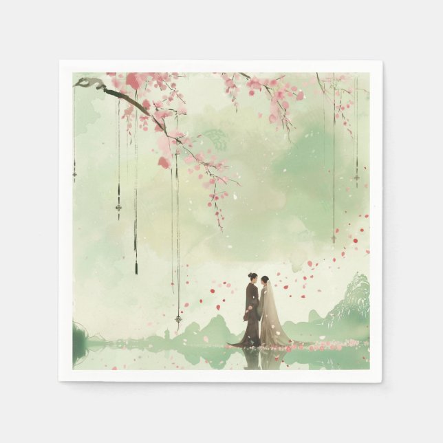 Guardanapo De Papel Casamento de Tema Verde da Noiva e do Groom (Frente)