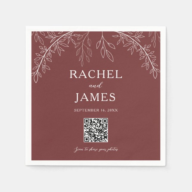 Guardanapo De Papel Casamento de Terracota Código QR de Compartilhamen (Frente)