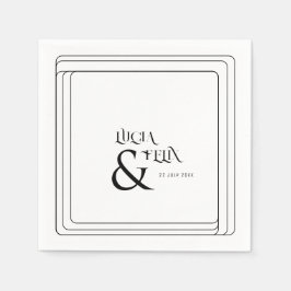 Guardanapo De Papel Casamento De Texto Branco E Preto Moderno