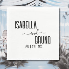 Guardanapo De Papel Casamento de Texto Personalizado Preto Moderno e N